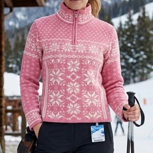 Obermeyer 1947 Signature Fair Isle Nordic 1/4 Zip Ski Sweater sz Small